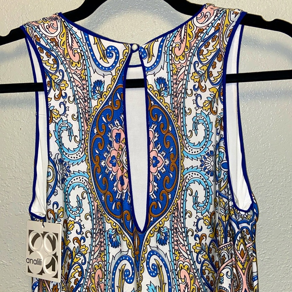 Analili NWT Muted Blue Paisley Sleeveless Boho Shift Dress 3186 - Picture 6 of 11